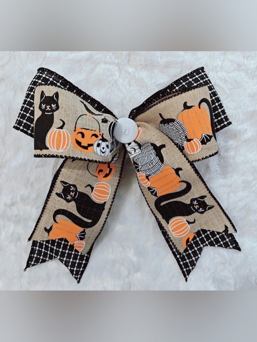 Halloween Cat & Pumpkin Birdhouse And Canister Topper BOW